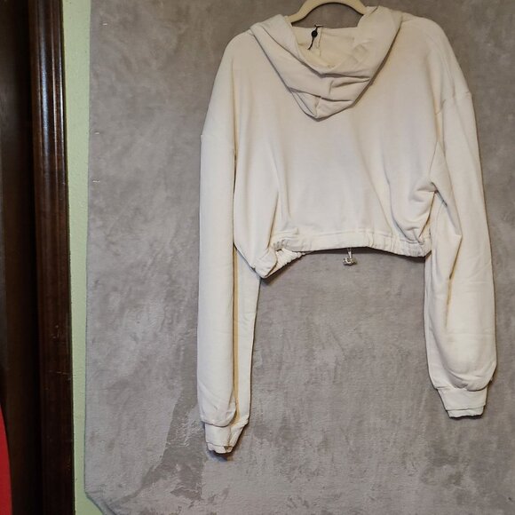 For Love & Lemons Ellie Cream Cropped French Classy Athleisure Hooded XL Hoodie - Picture 4 of 5